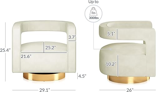 Miniatura 8 de BELLEZE Silla giratoria decorativa, moderna silla redonda de terciopelo con respaldo curvado y marco de madera con base dorada, sillón giratorio de