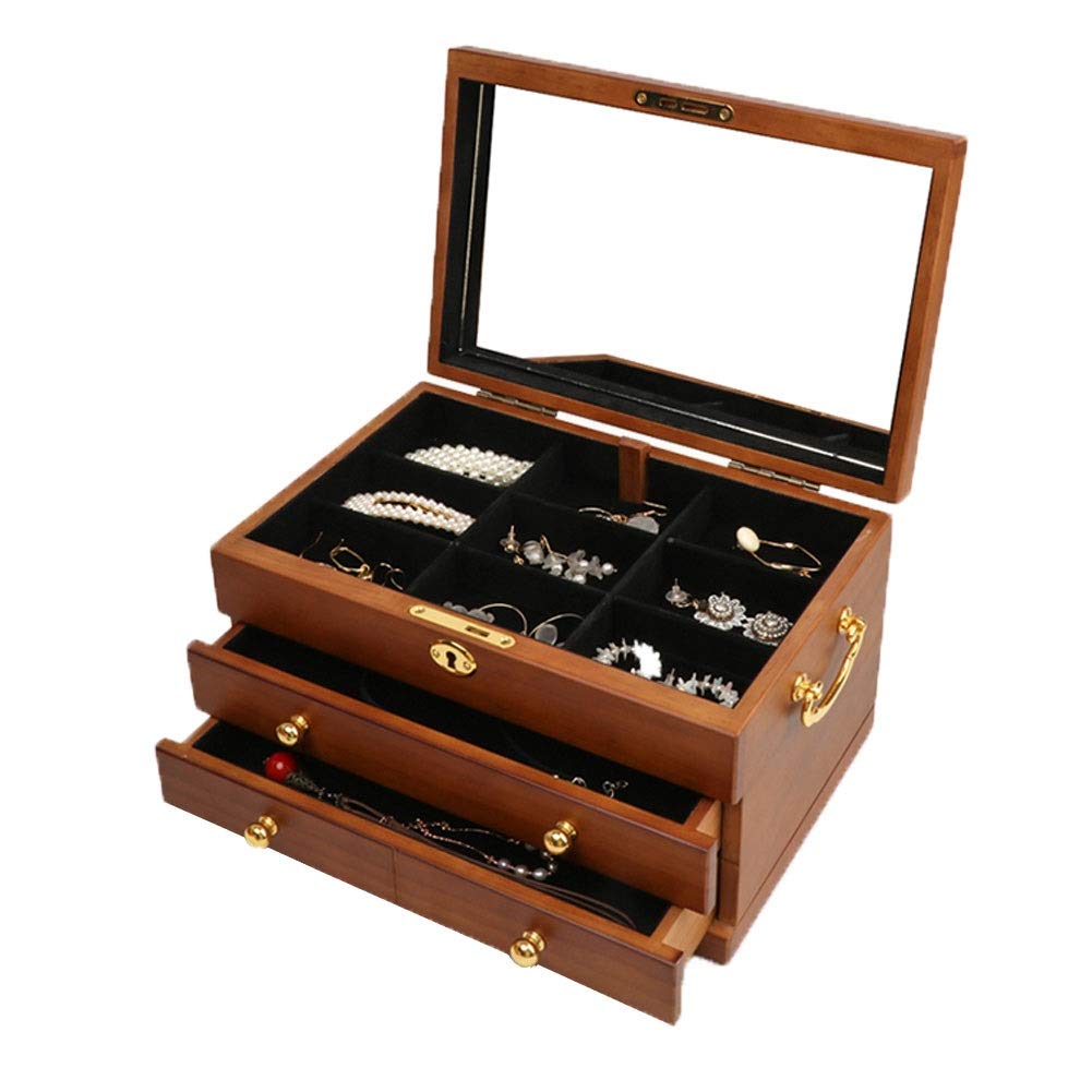 Jewelry Box Wooden Storage Box for Jewelry Simple with Mirror and Lock Portable with Handle Versatile Jewelry Showcase
