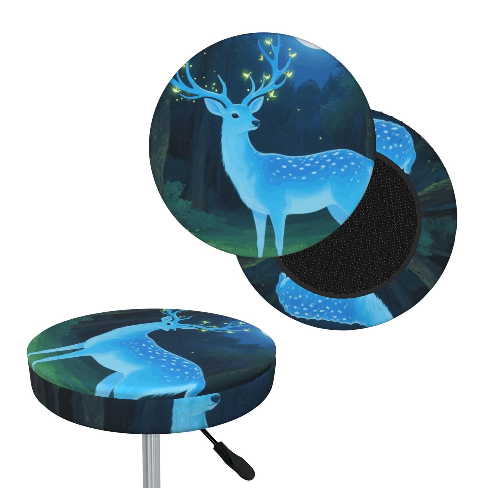 FekiLoot Blue Deer Round Bar Stool Covers Stretch Washable Bar Stool Covers Dustproof Slipcover Bar Chair Covers with Elastic Band for Bar Kitchen Living Room Decor 14 Inch