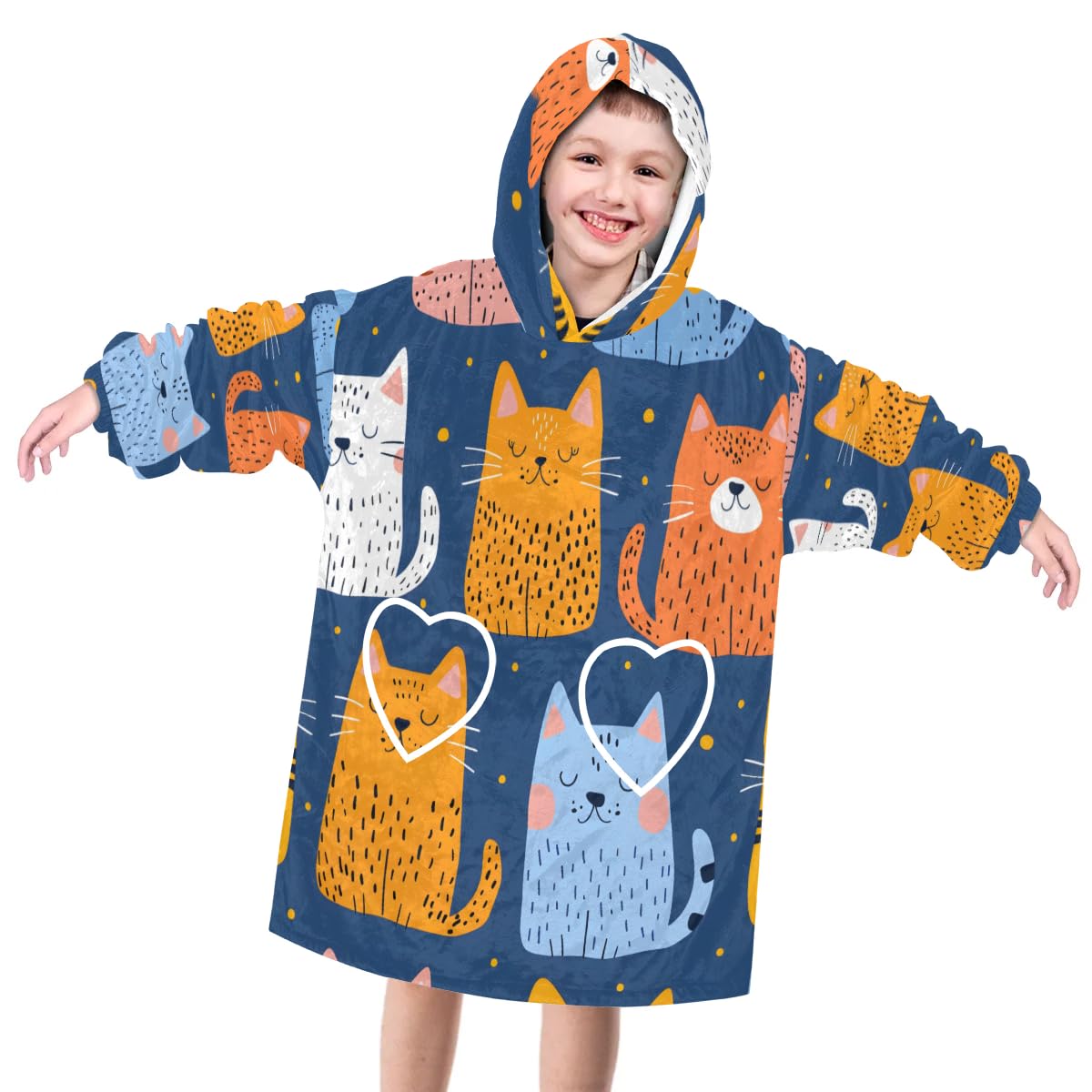Wearable Blanket Hoodie for Kids, agile cats Fleece Sweatshirt Blanket Oversized Blanket Sweatshirt with Pocket Flannel Warm Hooded Blanket 6-10 Year Old Girl Boy Gift, One Size