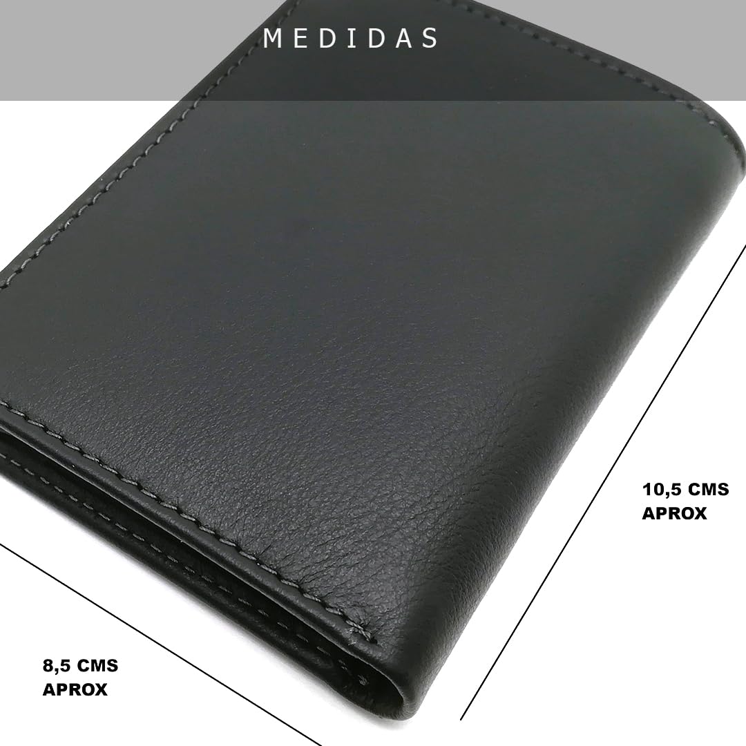 Mini Cartera Tarjetero Hombre Piel - Hecho a Mano - RFID - 10058 Negro