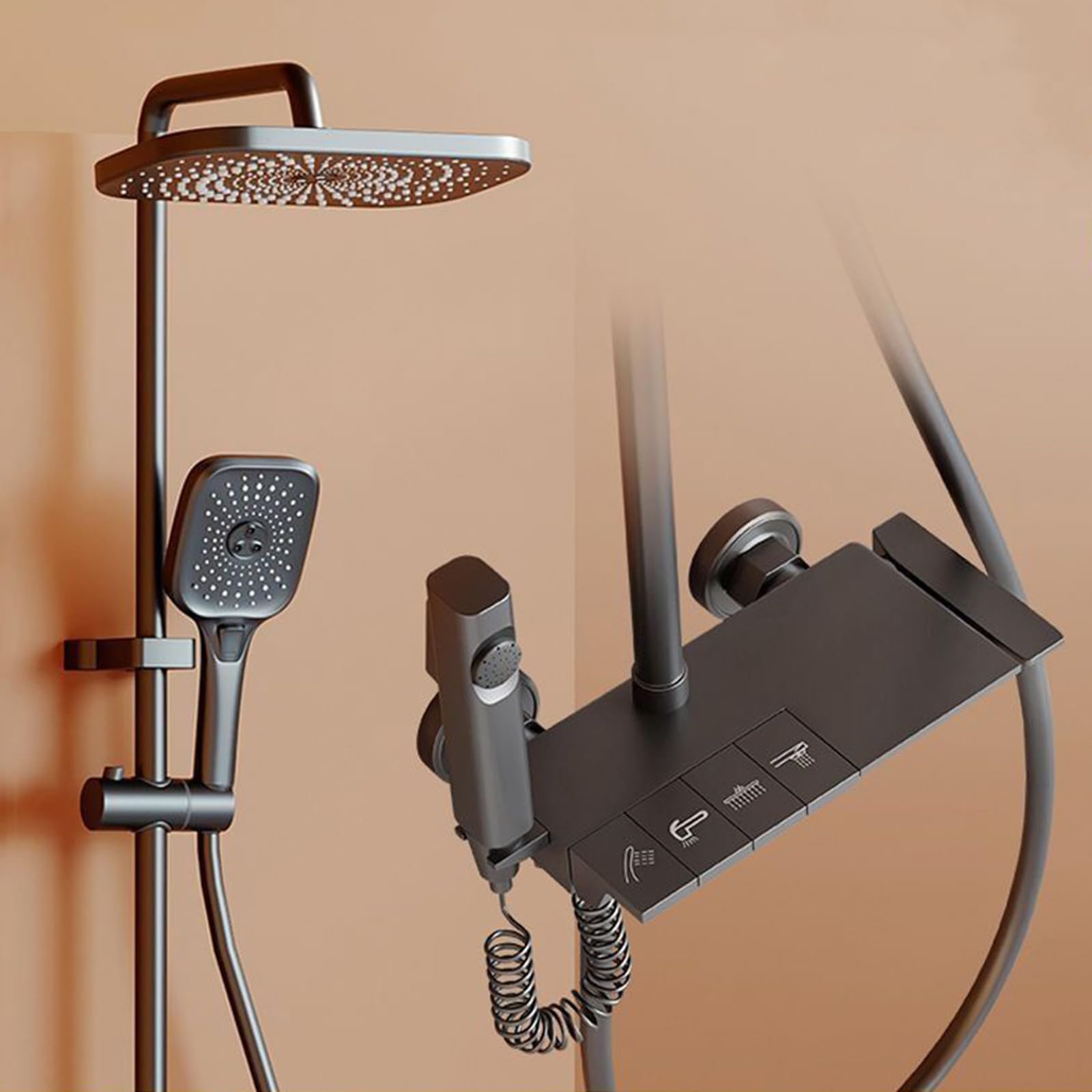 Ensemble de robinet de douche gris anti-calcaire avec bec cascade relaxant