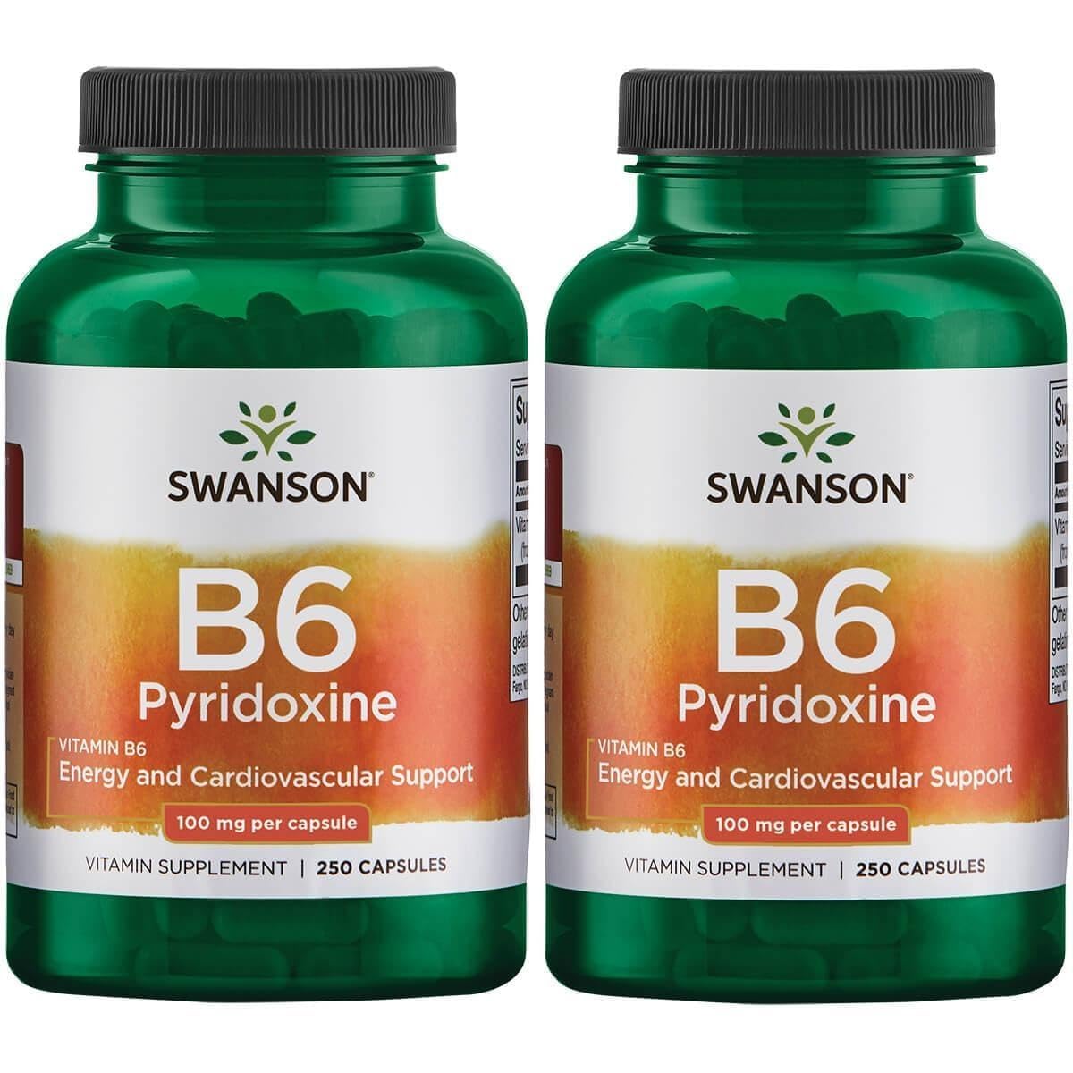 Swanson B6 Pyridoxine Cardiovascular Health 100 mg, 250 Capsules, 2 Pk 250 Count (Pack of 2)