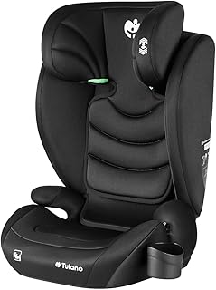 TULANO Joy 20 – Kinderautositz für Kinder von 100–150 cm – Sicherer Autositz für 3,5–12 Jahre – Bequeme Sitzschale mit verstellbarer Kopfstütze – Ohne Isofix – Mit Getränkehalter – Schwarz