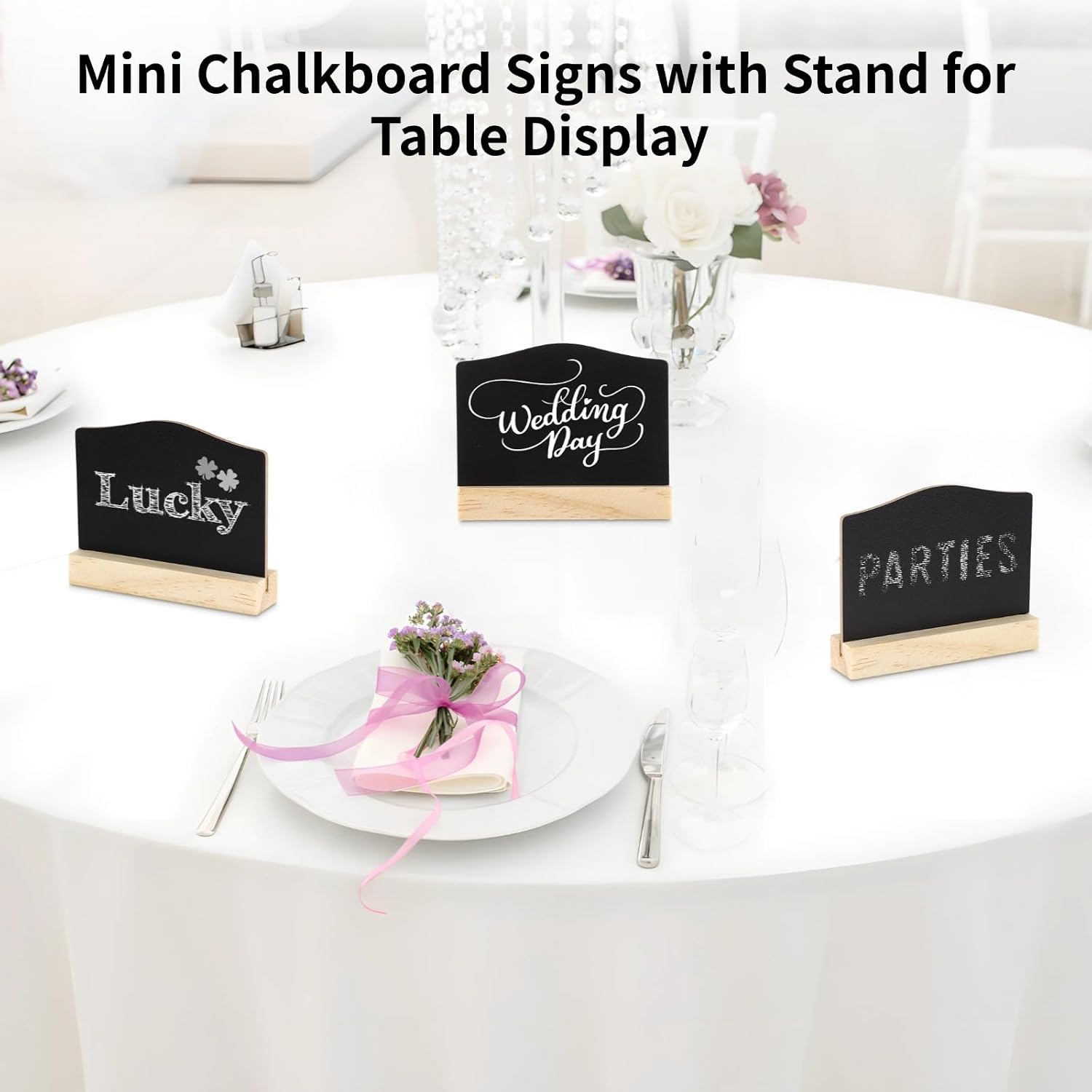 Generic 16 Mini Chalkboard Signs with Stands, 4X3 Inch Reusable Wooden Food Markers, Includes Marker Pens, Ideal for Buffets, Weddings, Restaurants, and Bar Displays