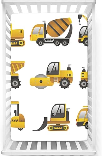Sábana bajera ajustable para cuna con temática de construcción, sábana bajera estándar para cuna para niños pequeños, sábana de colchón para cuna o Sábana bajera ajustable para cuna con temática de construcción, sábana bajera estándar para cuna para niños pequeños, sábana de colchón para cuna o