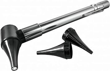 Third Generation Dr Mom Slimline Stainless LED Pocket Otoscope with Soft White Natural Hue Light Spectrum in Clamshell Packaging