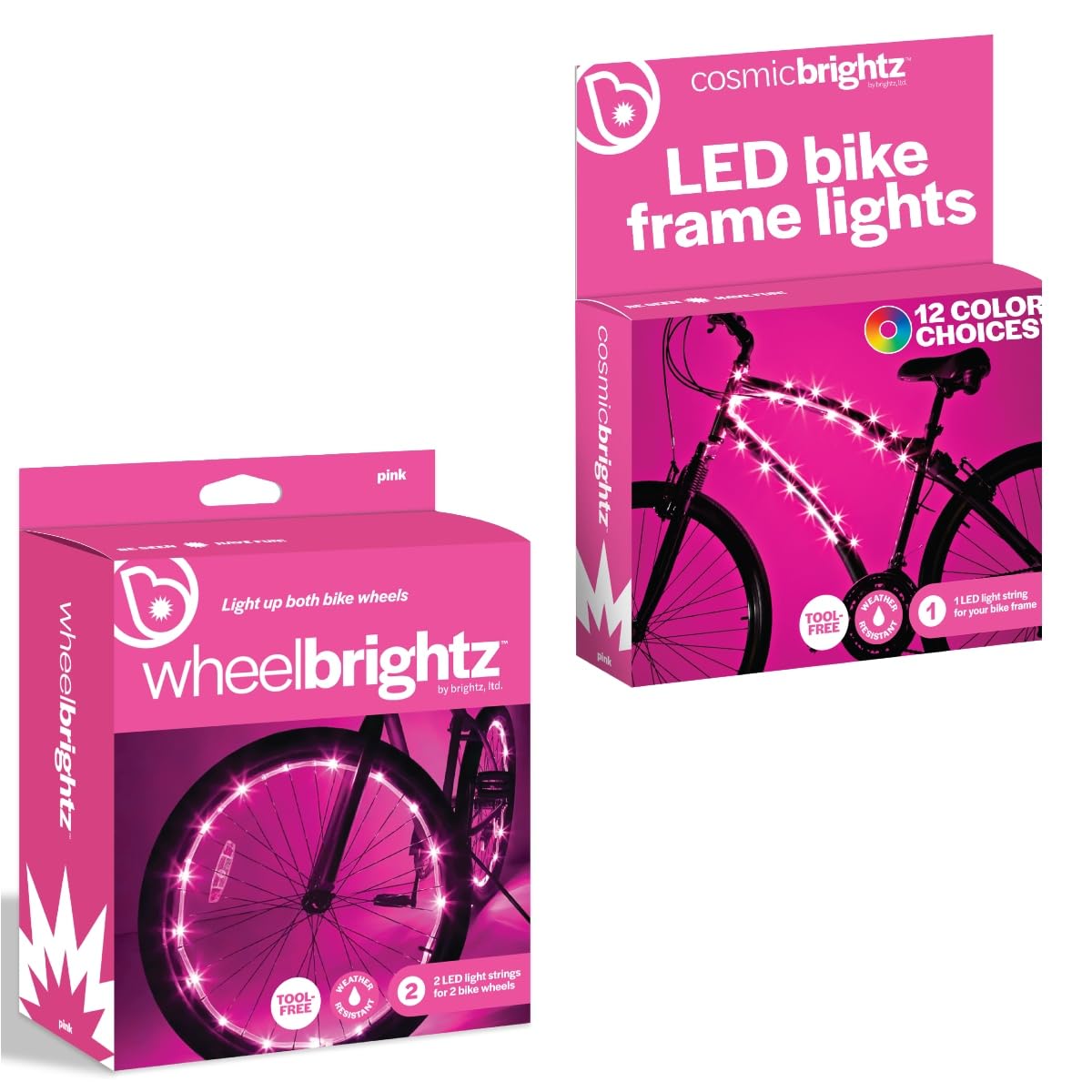 LED Bike Lights Bundle – Includes WheelBrightz LED Bike Wheel Lights, 2-Pack, and CosmicBrightz LED Frame Rope Light – Vibrant, Easy to cInstall, Weather-Resistant, Perfect for Kids & Adults