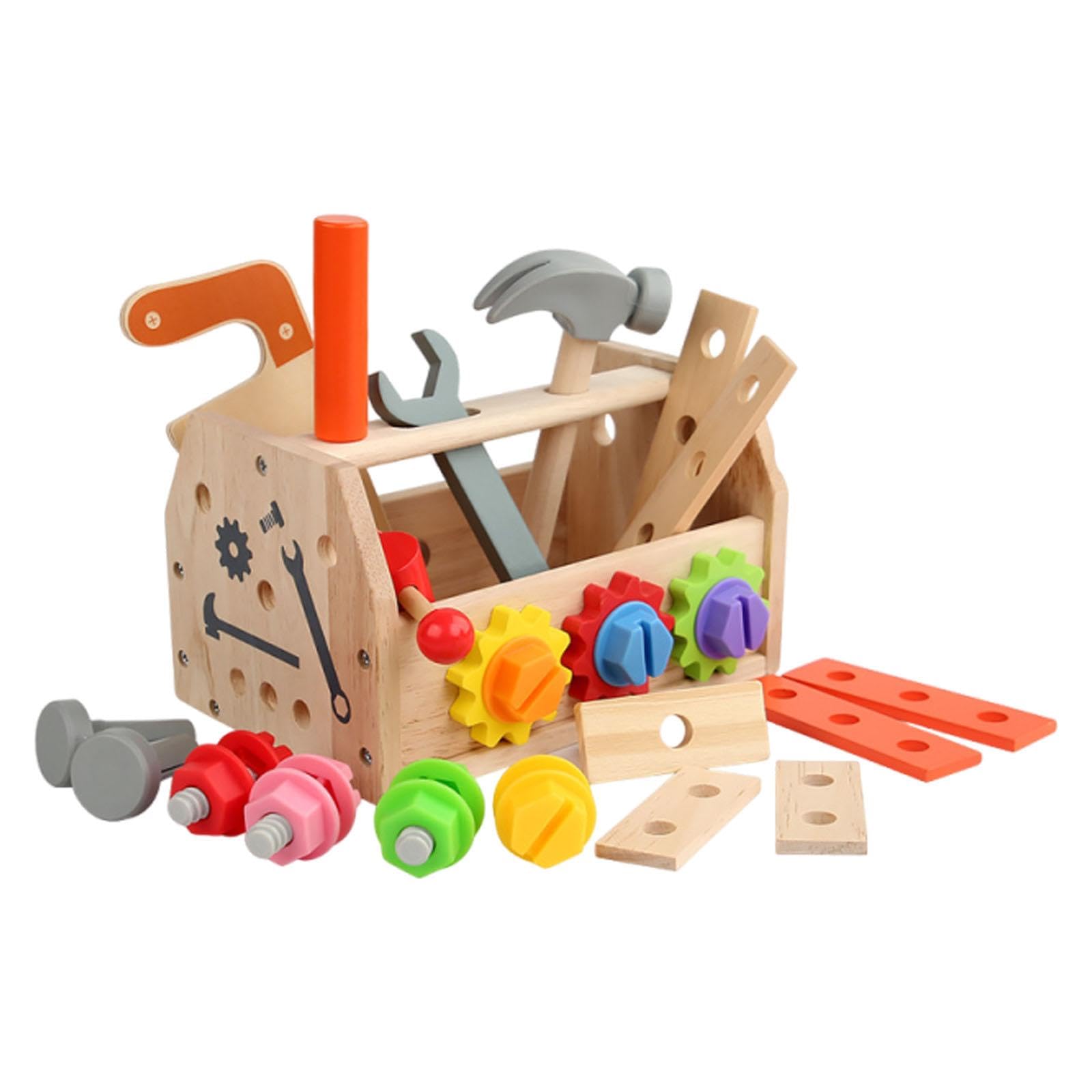 Gralara Kit di Attrezzi in Legno con Scatola, Giocattolo di Costruzione in Legno, Gioco di Ruolo educativo per la Prima Infanzia, Modello di Costruzione per