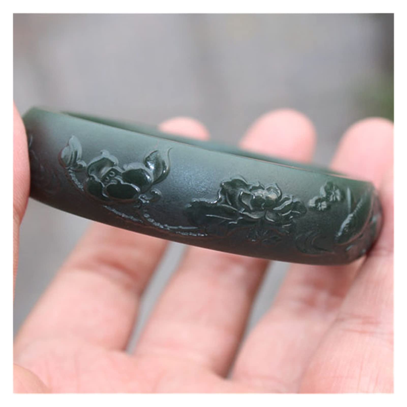 GPPZM Black Green Jade Bangles Handcarved Lotus Flower Jade Bracelet Bangles for Women Jade Bracelet Jade Jewelry (Color : A, Size : 58-59mm)