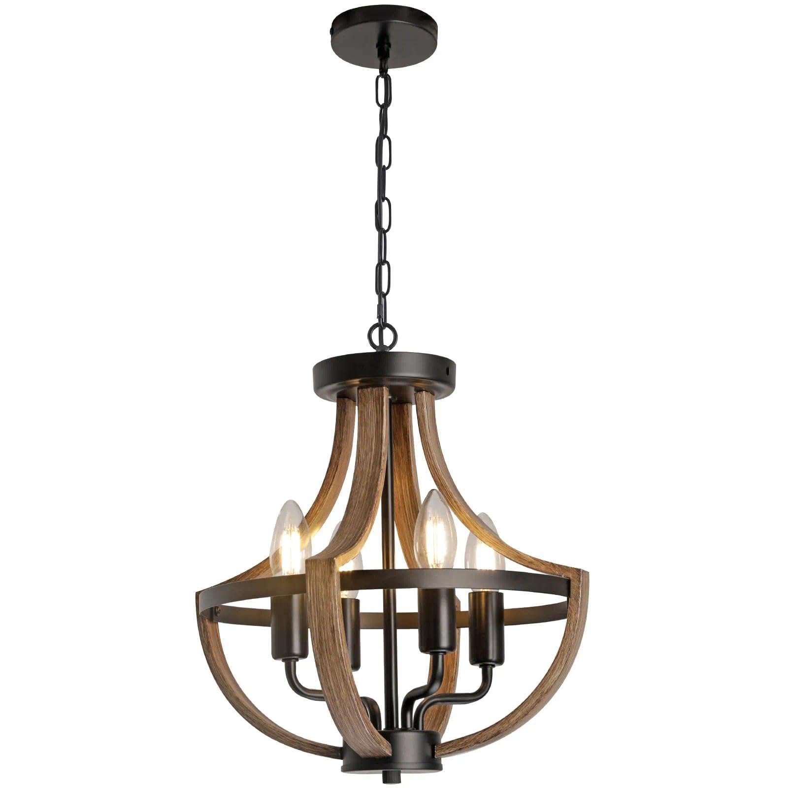 ITOSUI Farmhouse Light Fixtures, Rustic Chandelier Dining Room Four-Bulb Black Faux Wood Adjustable Hanging Pendant for Kitchen Island Foyer Entryway Bedroom – Bulbs Not Included