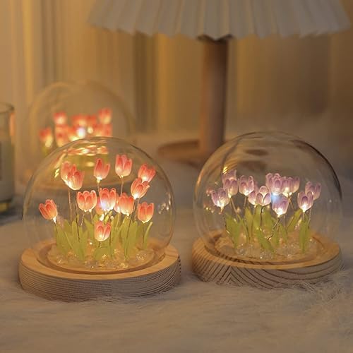 Miniatura 6 de Lámpara nocturna de tulipanes, lámpara de tulipán de bricolaje hecha a mano, decoración de muebles de simulación, flores, dormitorio, escritorio,
