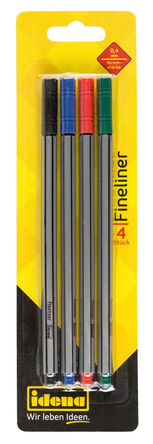 Idena 516186 Colored Fine Fineliner Pens Width 0.4 mm Pack of 4