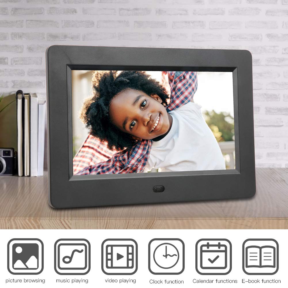 ciciglow Cornice per Foto Digitale, Schermo TFT da 7 Pollici con Supporto per Cornice Elettronica Intelligente JPEG/JPG, BMP per Amici, Bambini, Genitori con Staffa(Nero)