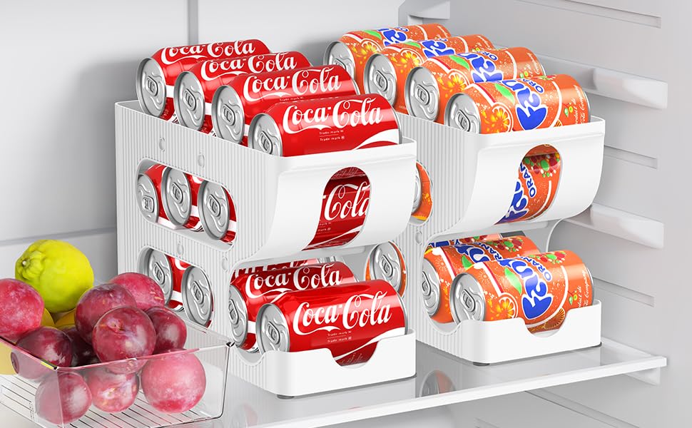 Organizador de latas de soda para despensa/refrigerador, dispensador automático de latas, almacenamiento, soporte, contenedor para refrigerador, organizador de bebidas para refrigerador, paquete de 2 7