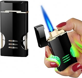 LED Lighting Lighter,Torch Jet Lighter, Refillable Butane Lighter, Cool Lighters, Windproof Lighter, Butane Lighter, Unique Gifts for Family Friend Men (Without Fuel) (Silver)