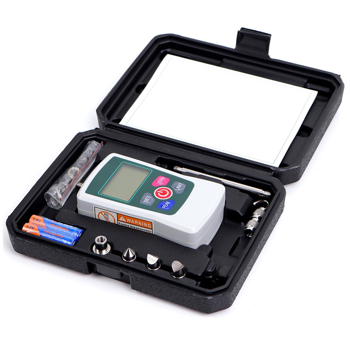 Misuratore di Forza di Spinta e trazione con Display Digitale elettronico Portatile Mini misuratore di Forza di Pressione Digitale Portatile con Teste di Fissaggio e Custodia (500 N)