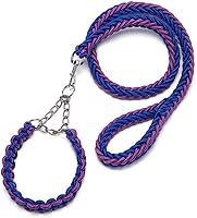 Vista 20 de Love Dream Juego de collar y correa para perro, cuerda trenzada de nailon resistente, correa fuerte de 4 pies para perro y collar de entrenamiento