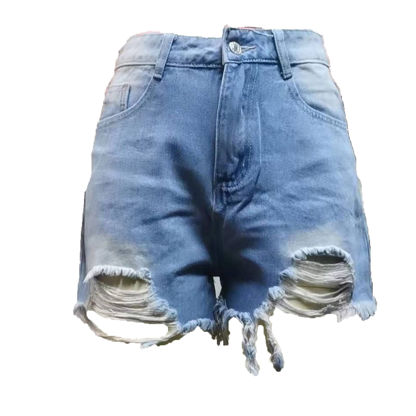 JEKE-DG Women Ripped Stretchy Jeans Shorts Summer Stretchy Denim Jean Shorts Frayed Raw Hem Casual Denim Shorts (Small,Light Blue)
