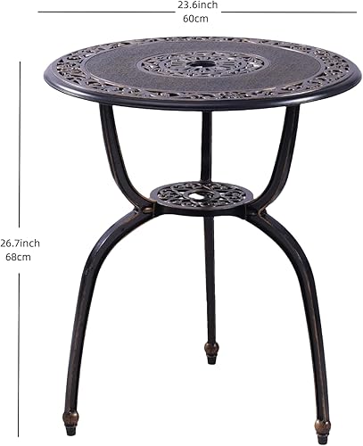 Miniatura 3 de CG Bistro - Juego de 3 piezas de aluminio fundido para exteriores con agujero para sombrilla y reposabrazos, juego de mesa de bistró al aire libre,