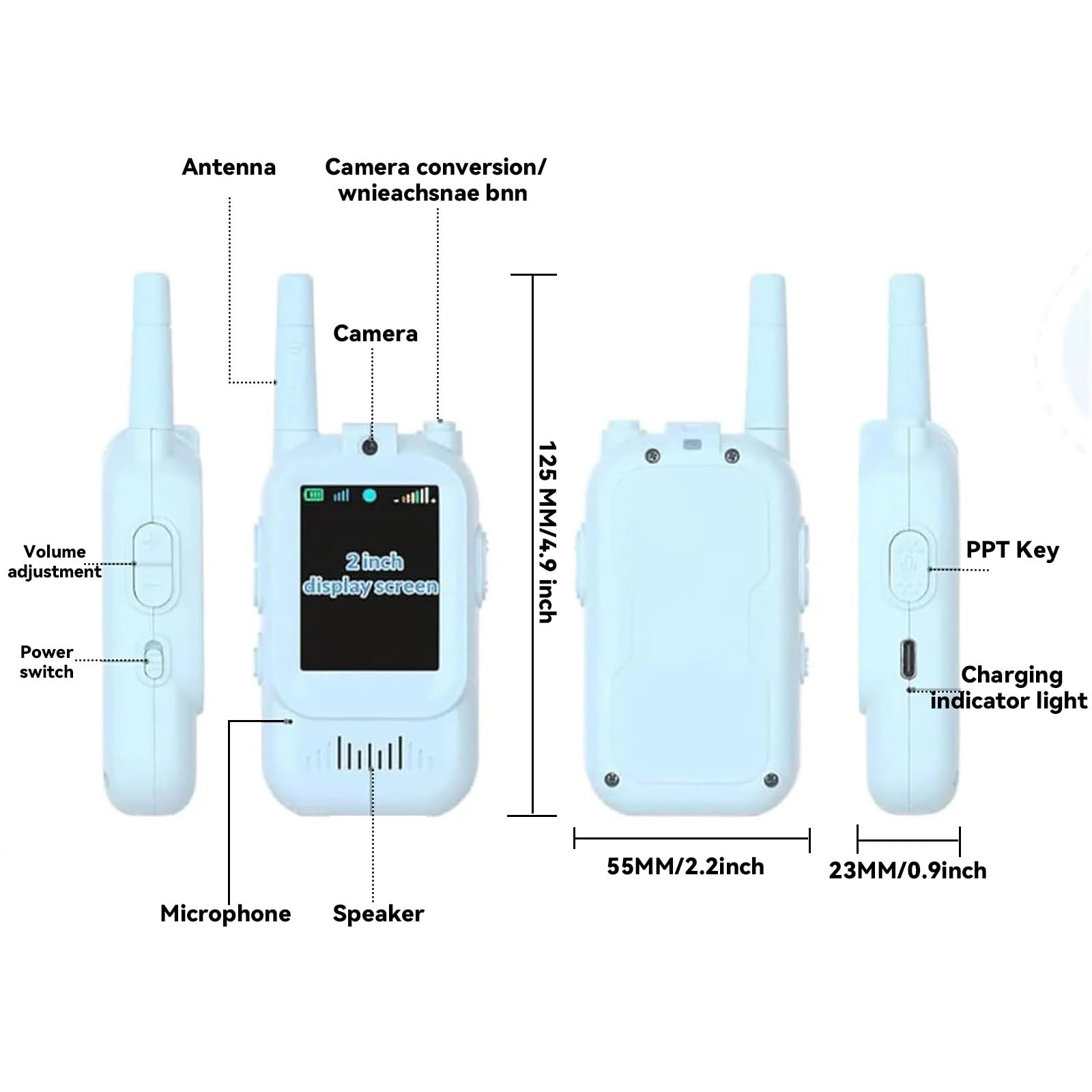 Talkie Walkie Enfants avec Vidéo & Caméra HD, Talkie-Walkie Rechargeable USB (650mAh), 4 Modes de Voix Changée, Portée 100-400m, Cadeau pour Garçons/Filles (Bleu + Rose)