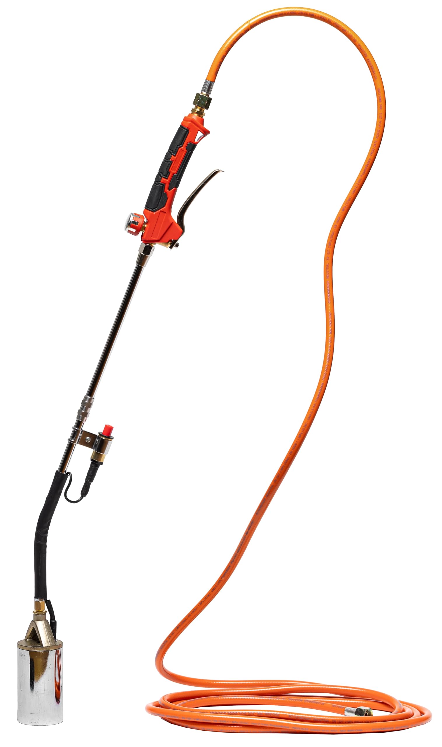 Rothenberger Bruciatore a Gas Eco Piezo, con Accensione Piezoelettrica e Tubo di Gas Propano da 5 m, Bruciatore per Tetti e Riscaldamento, Arancione, Ottone, 1500004926