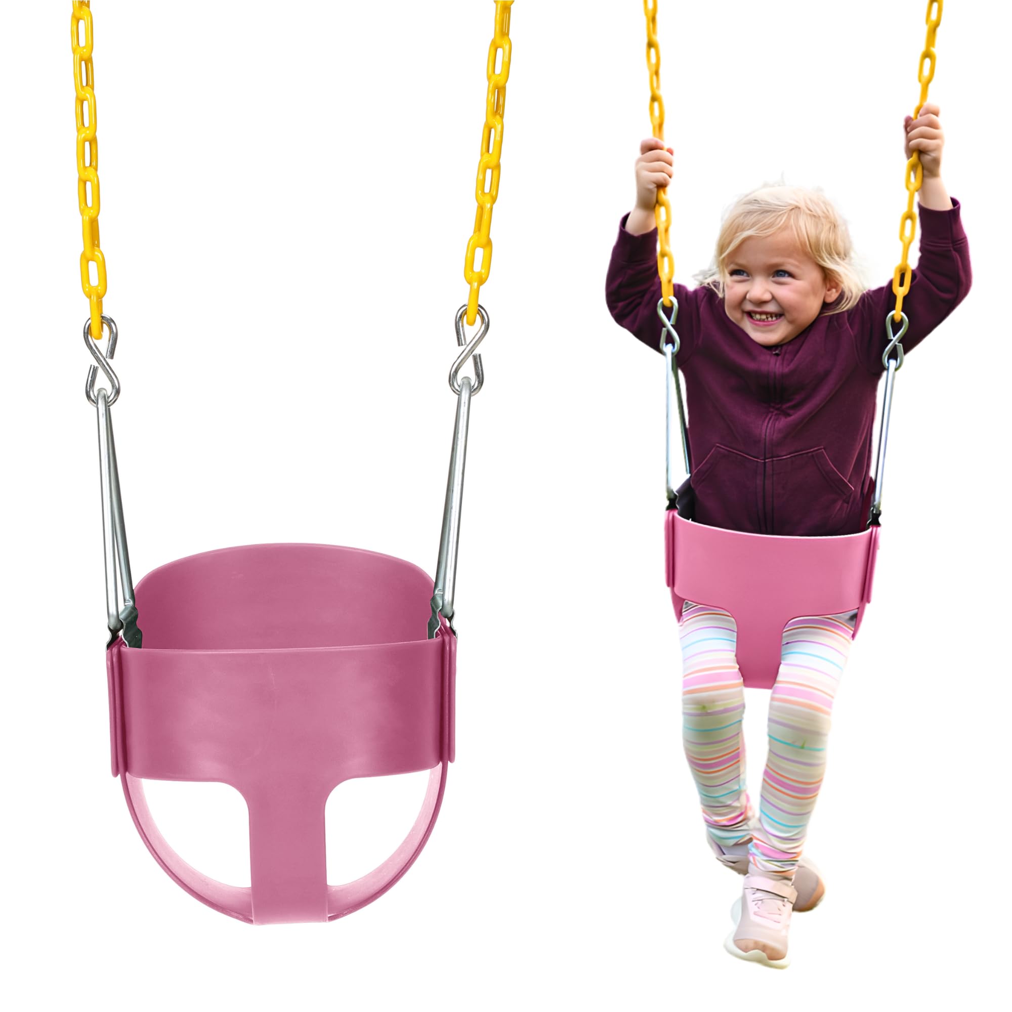 Eastern Jungle Gym Heavy-Duty High Back Full Bucket Toddler Swing Seat | Coated Chains Fully Assembled | Pink Swing Set Accessory