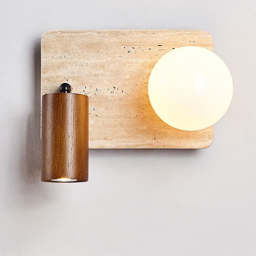TONFON Modern Marble Wall Lamp Yellow Travertine Wall Sconce French Natural Stone Wall Mounted Lamp for Bedroom Bedside Living Room Study Room Corridor Entryway Restaurant Night Light(Walnut color)