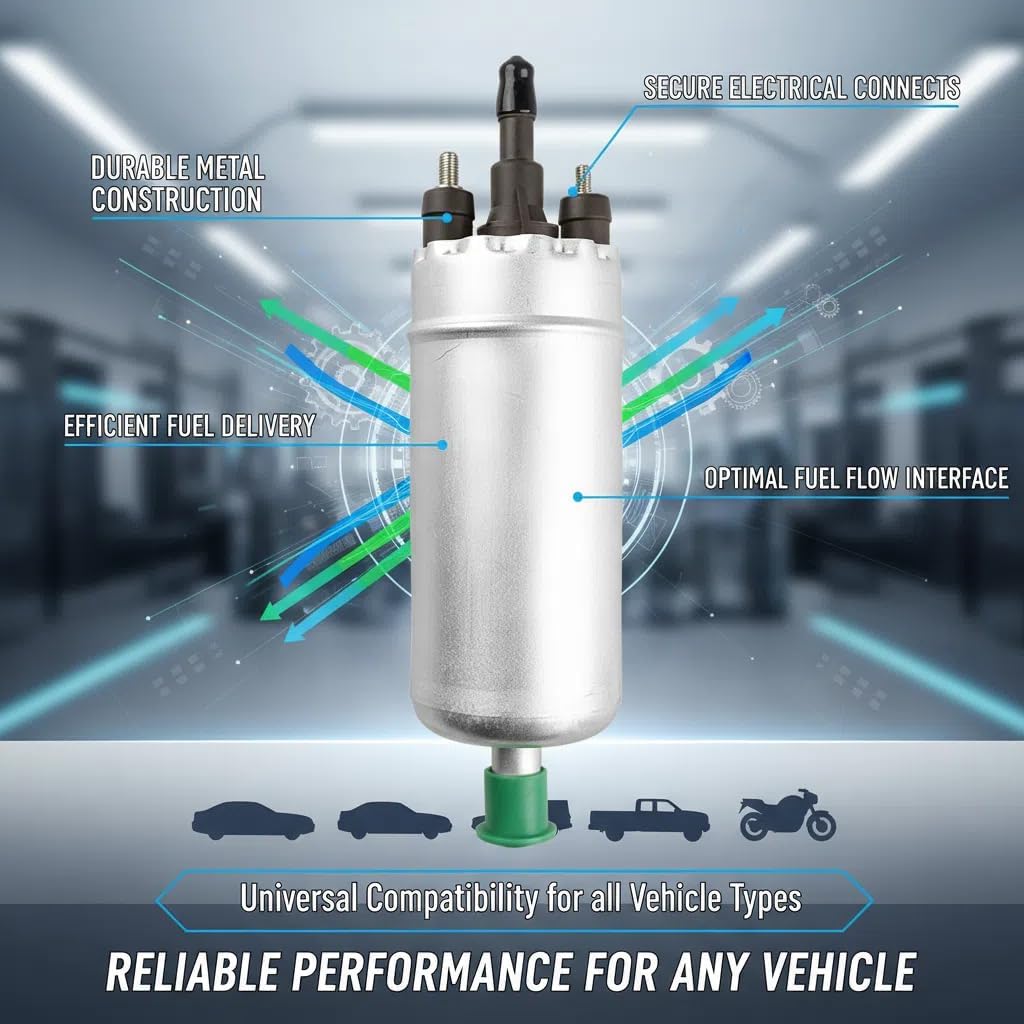 Universal External In Line Fuel Pump High Pressure 12V Gasoline Fuel Injection Pump Replacement 0580464070 0580453911 0580463017 0580464056 0580464023 Silver Electric Injection Systems