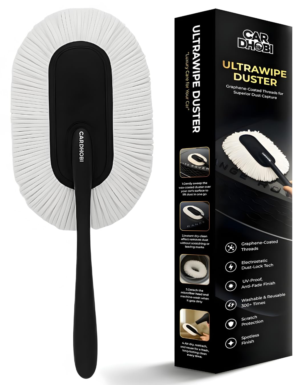 Car Dhobi Car Duster Microfiber Brush – Graphene-Coated Car Duster, Ac Vent Brush | Scratch-Free Interior & Exterior Cleaner for Car, Bike, SUV, Truck – Reusable with Easy Grip Handle