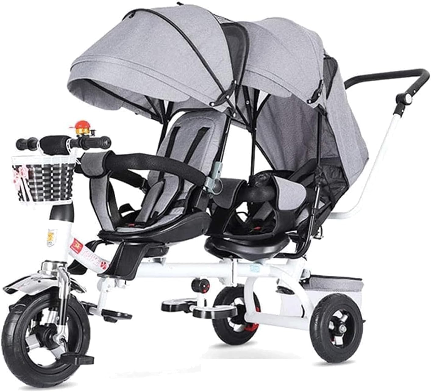 Poussettes Tandem Tricycle Jumeau Portable Cadre en Acier au Carbone Poussette Double avec auvent Poussette Double Poussette légère Landau léger, Violet
