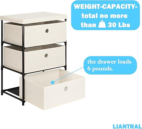 Miniatura 6 de LIANTRAL Cómoda ligera para mesitas de noche, 3 cajones, cómoda de tela beige con estante beige, unidad organizadora de cofres de torre de