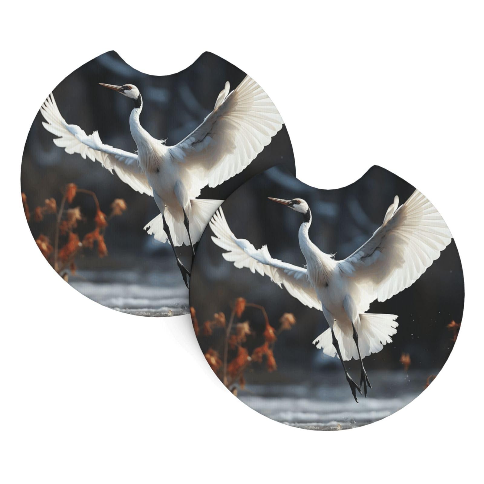 2PCS Car Coaster for Cup Holders Universal Auto Cup Mat Crane Dancing Cup Coaster Pad 2.7" Waterproof Neoprene Non-Slip Cup Holder Coasters Car Interior Accessories for Women Men