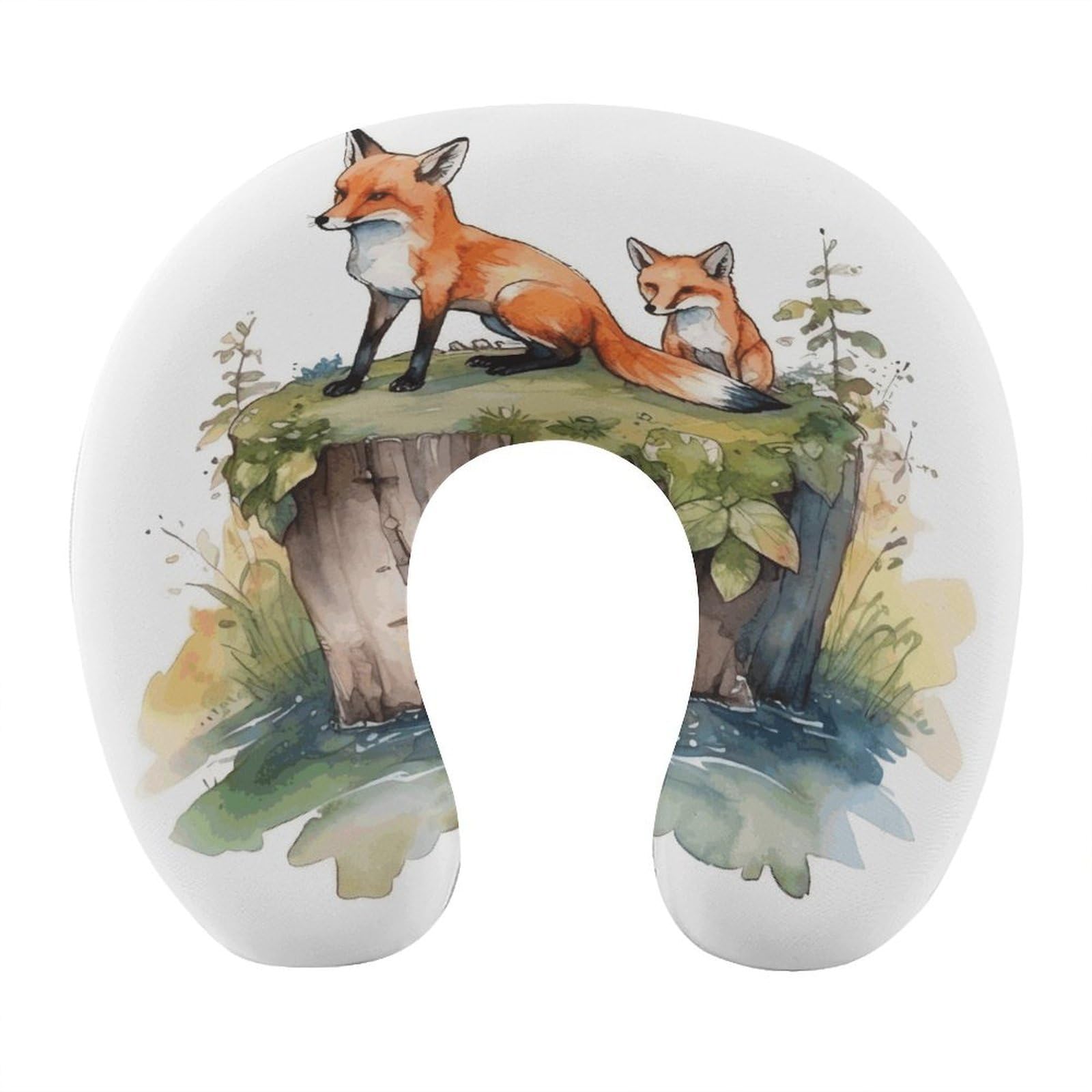 Btcowzrv Style Hand Drawn Fox U Shaped Neck Pillow Travel Pillows
