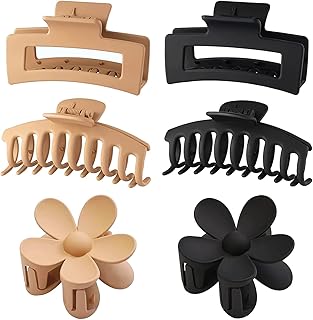 6 Pack Large Hair Claw Clips for Thick Thin Hair, 3 Styles Hair Claw Clips for Women Girls, 2 Flower Hair Clips and 2 Square Claw Hair Clips with 2 Banana Hair Clips, Non-slip Stylish Matte Hair Claws