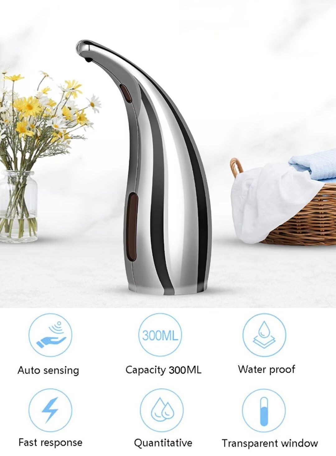 Soap Dispenser,Touchless Bath Kitchen Countertop Automatic Soap Dispenser with Infrared Motion Sensor,IPX6 Waterproof.Perfect for Bathroom and Kitchen.