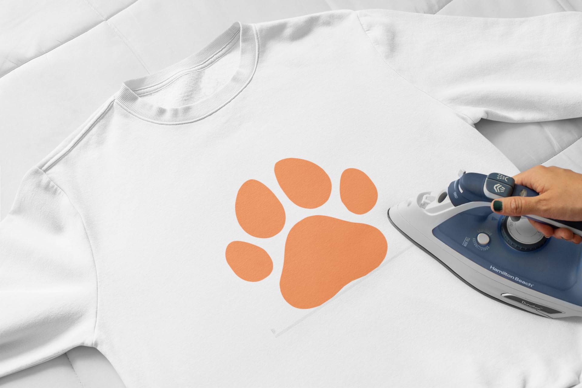 Paw Print Iron On Decal, Versatile DIY Iron-On Decal: 28 Colors, 5 Sizes for T-Shirts, Sweatshirts, Bags, Hats & More, HTV Graphic Patch for Animal Lovers, Ready To Apply (Navy)