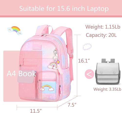 Miniatura 7 de Lmeison Mochila para escuela secundaria, bonita mochila para niñas adolescentes, Arcoiris Azul, Mochilas Daypack