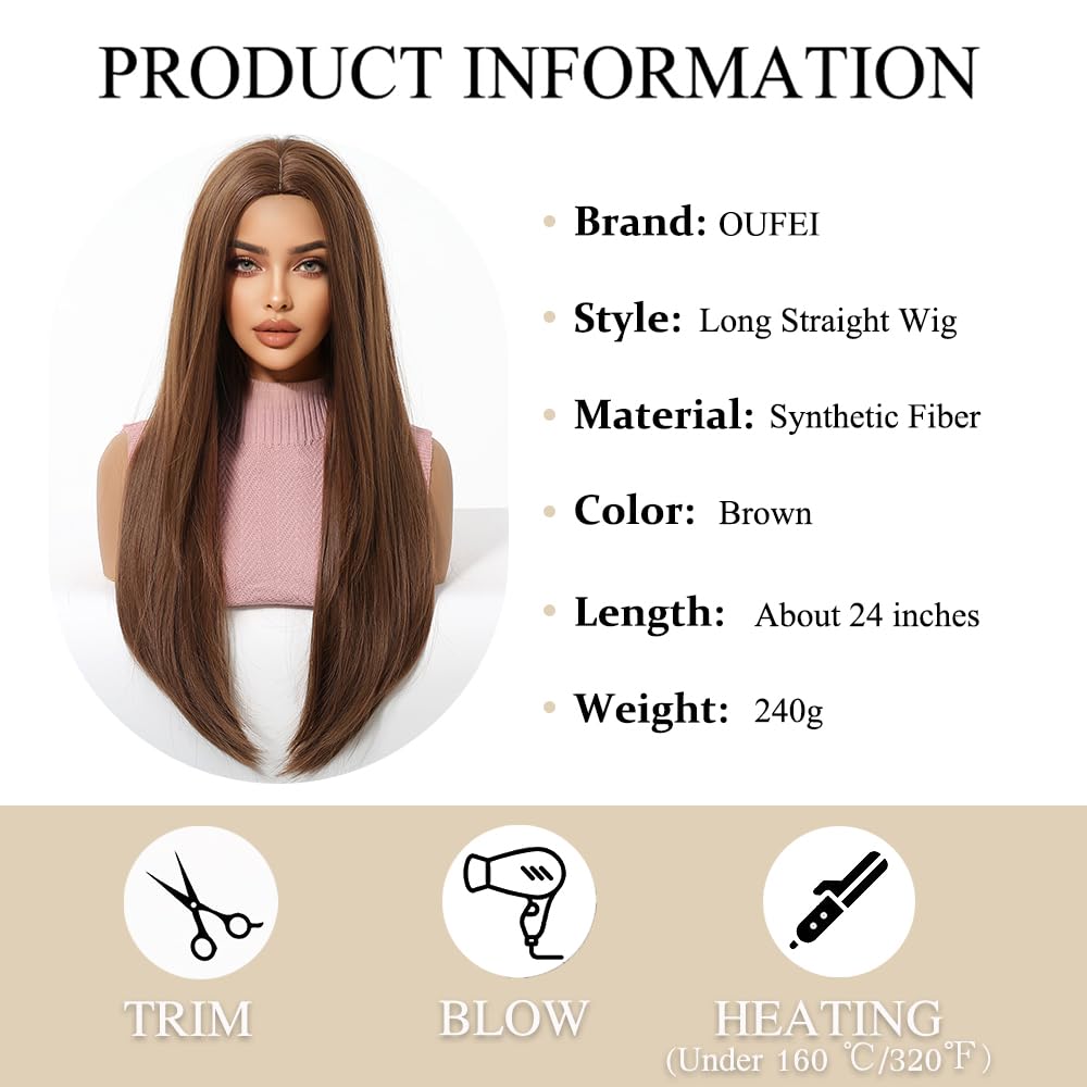 OUFEI Brown Wigs for Women Long Natural Straight Synthetic Hair Heat Resistant Wigs for Daily Party Cosplay Wear - Image 2