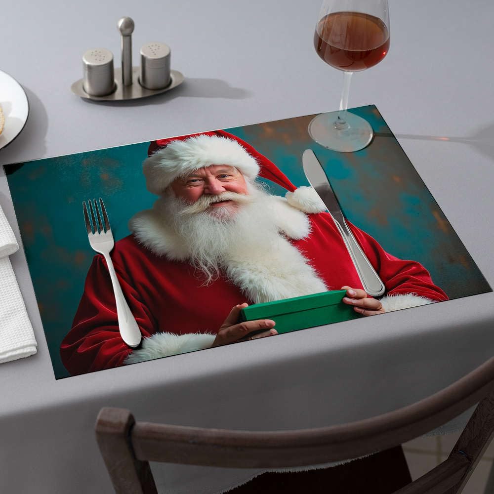 Sets de table Père Noël avec visuel boîte cadeau verte et finition d'été