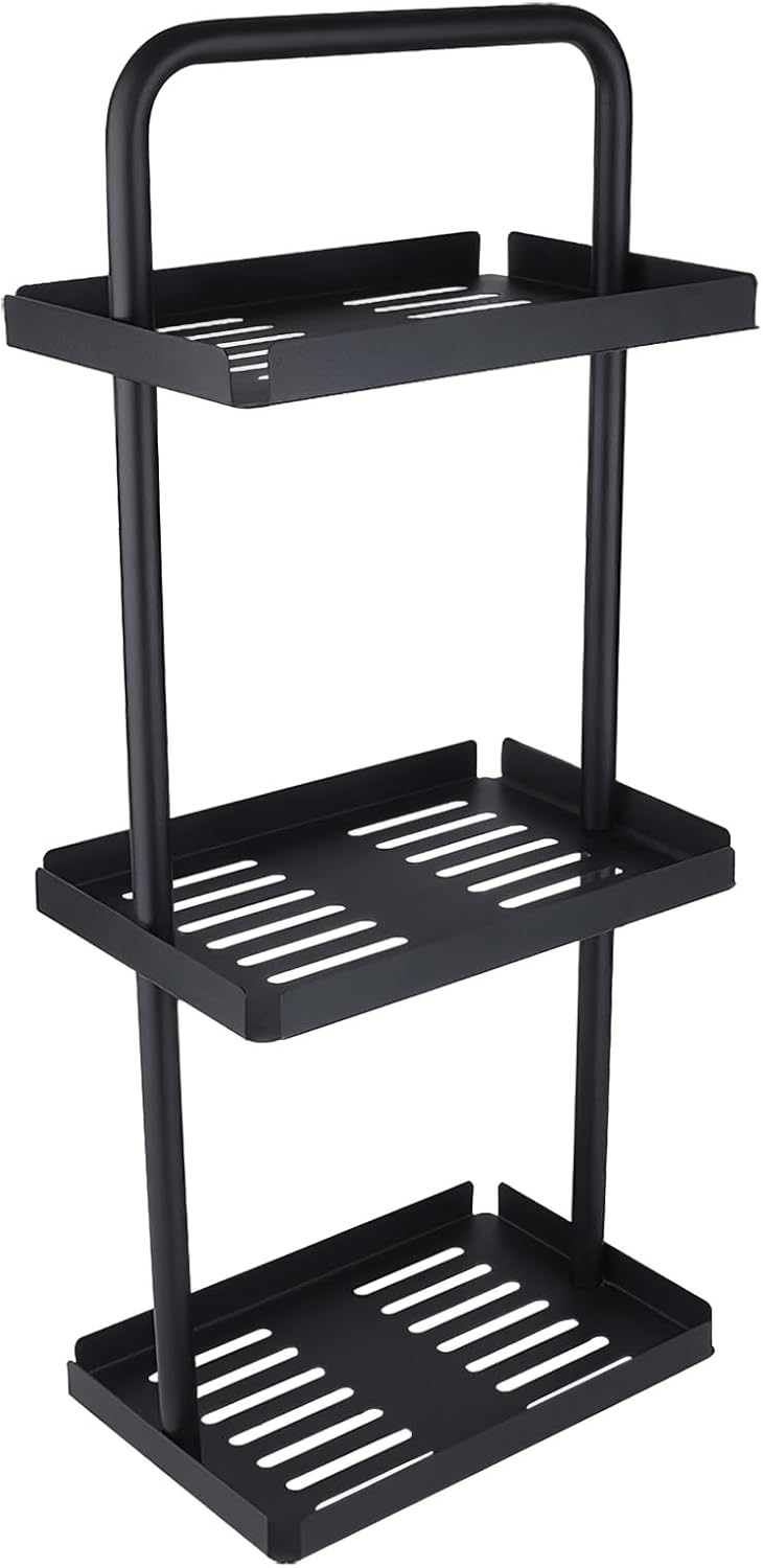 3-Shelf Stainless steel Storage Shelves, 105lb Capacity, 28.2"H x 11.8"W x 7.9"D, Small Modular Shelving Unit Storage Organizer for Garage, Home, Bathroom & Laundry, Storage Rack - Black (3-tier)