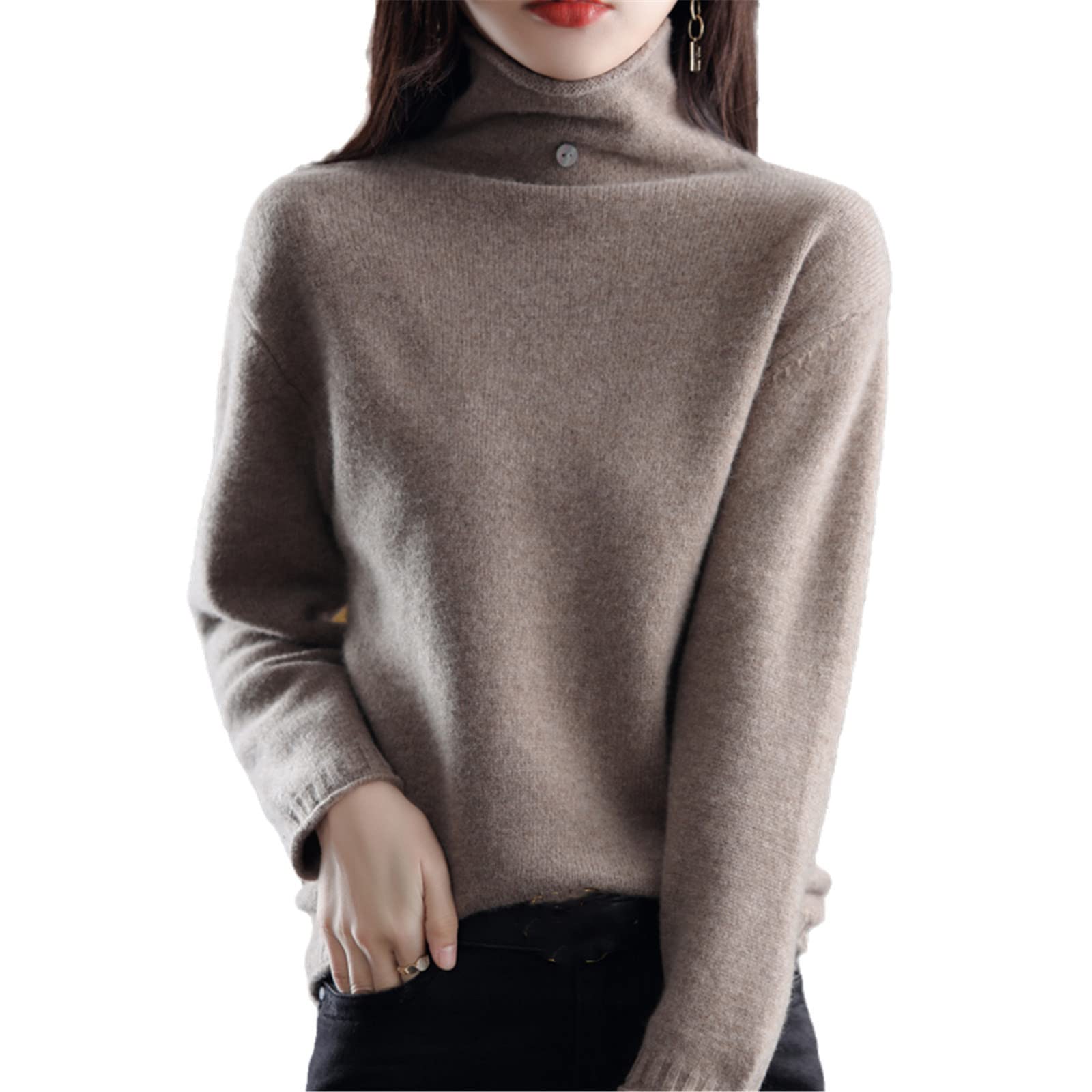 Suéter de cachemira de lana 100% suéter de cuello alto de las mujeres Slim Fit de moda de punto superior más tamaño suéter