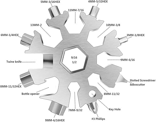 Miniatura 6 de Multiherramienta de copo de nieve 20 en 1, gran relleno de calcetín de Navidad, regalos únicos para papá, hombres y mujeres