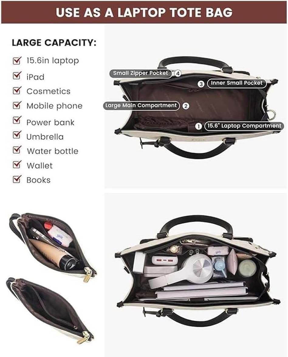 Sac fourre-tout 2 en 1 pour femme, compartiment à déjeuner isotherme étanche avec rangement thermique spacieux, sac de travail convertible pour bureau, voyage d'affaires, noir