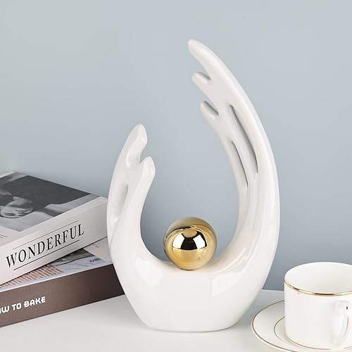 Miniatura 50 de XMGZQ Estatuas y esculturas abstractas de cerámica, estatuas de cerámica de arte naranja y dorado, decoración moderna del hogar para sala de estar