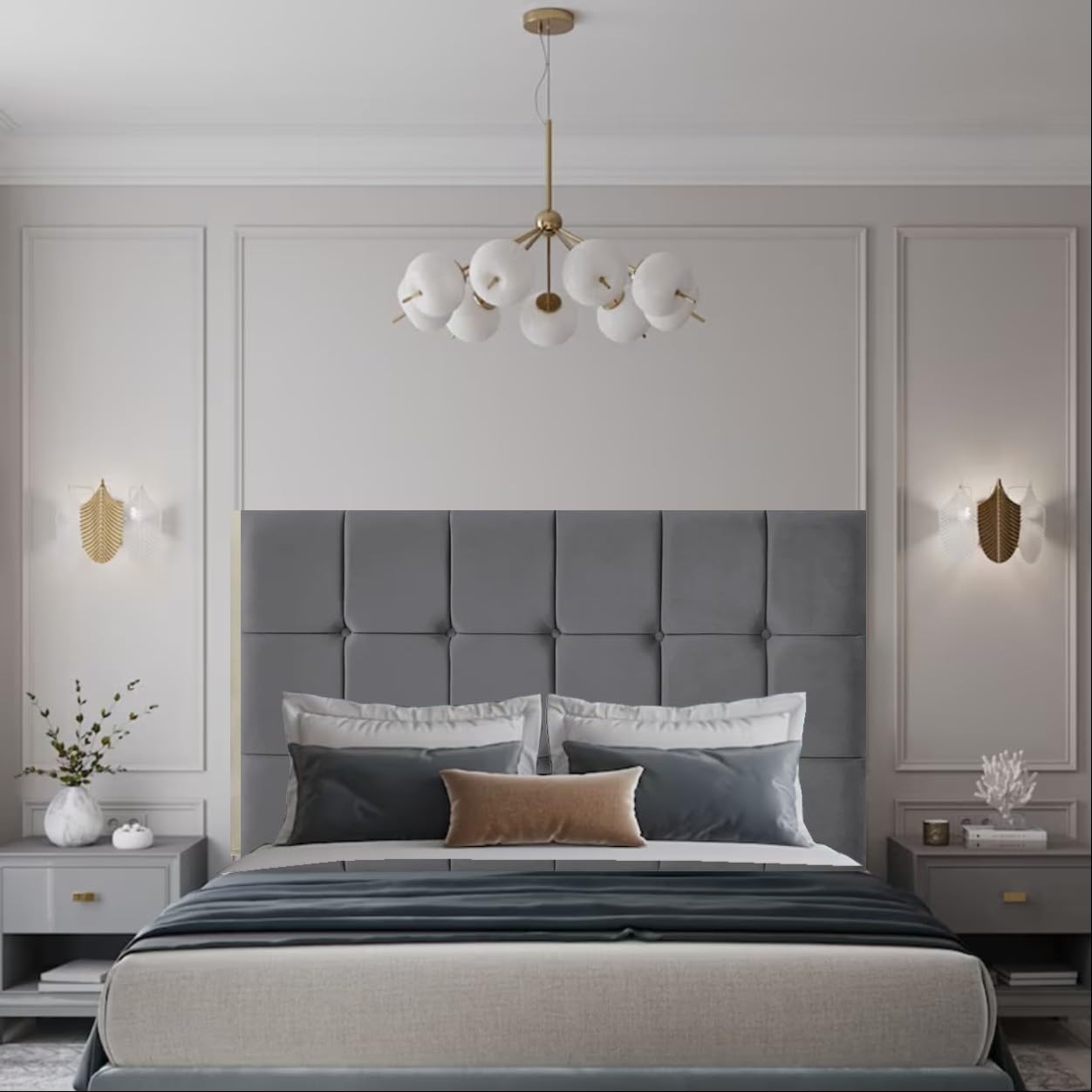 luxisleepltd Buttons Upholstered Plush Velvet Cubes Headboard for divan bed frame Single double king 20''/26''/30'/36''Tall (Cream, 5ft-30''Tall)