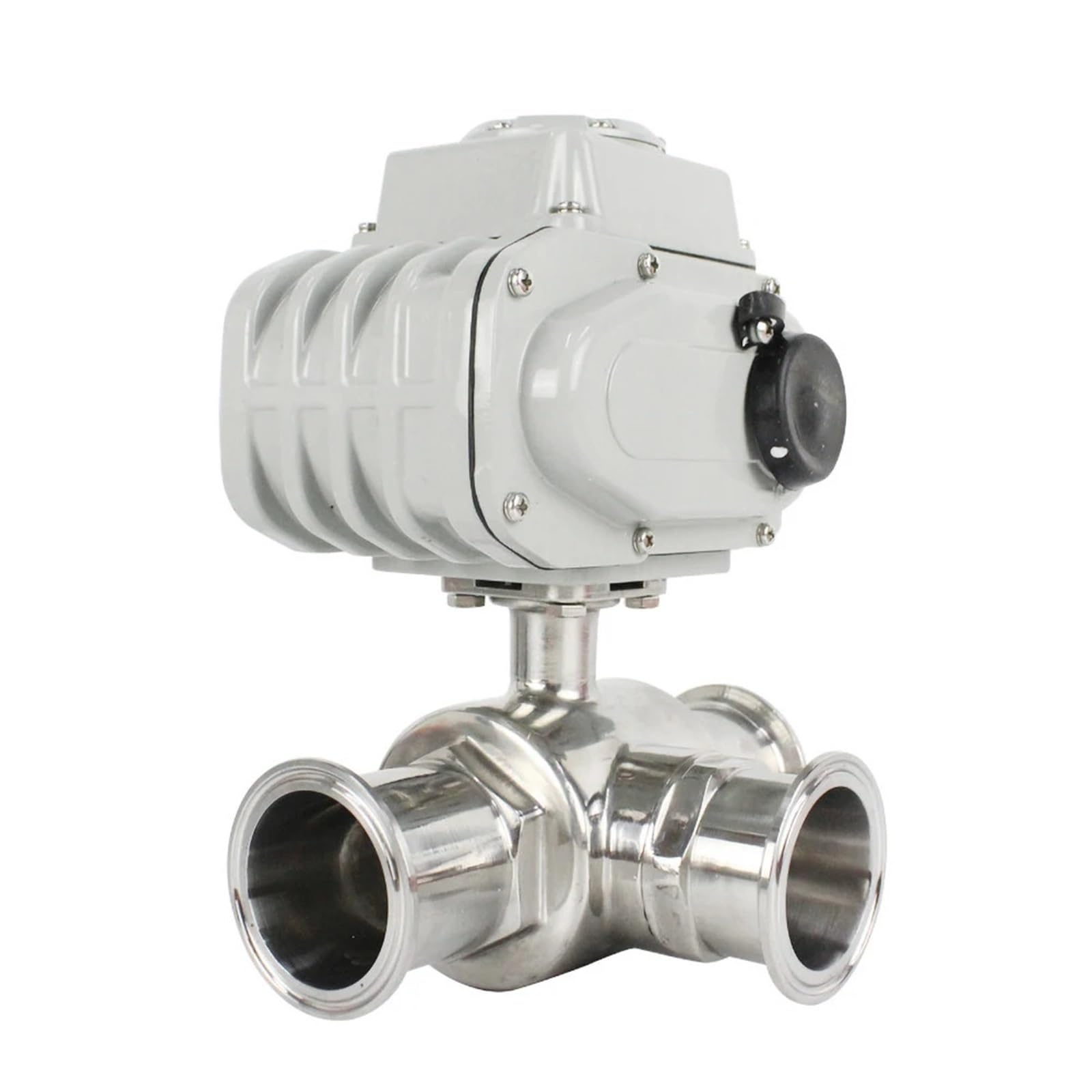 UWUKCJOKQ 63mm 3 Way Stainless Steel Sanitary Tri Clamp Ferrule Type Motorized Ball Valve 220V 110V 12V High Platform Electric Valves(L TYPE-12VDC)