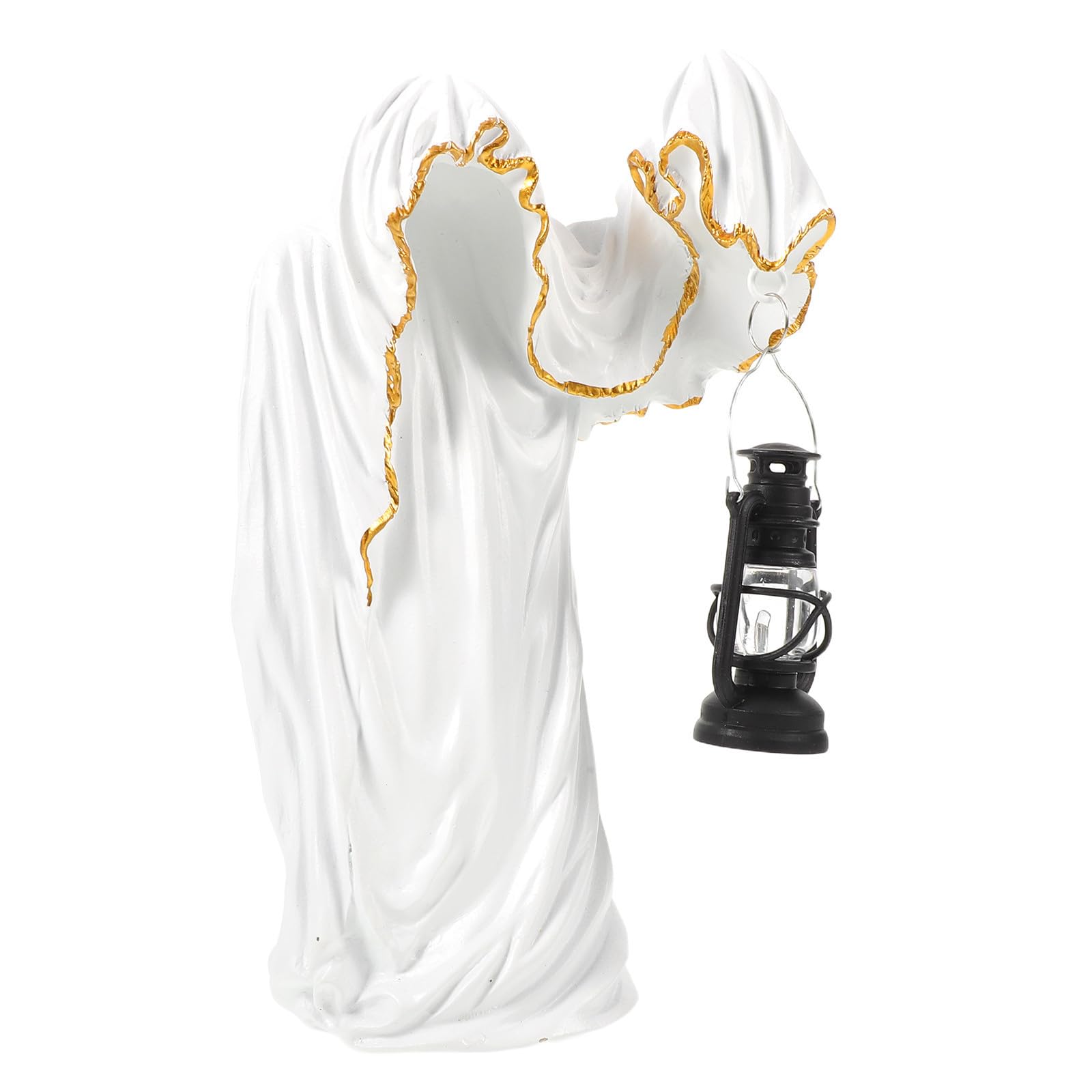 Statue fantôme sans visage lanterne résine blanche pour réussir votre déco Halloween