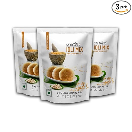 SkyRoots Jowar Idli Mix | Goodness of Millets | Gluten Free I High Protein & Fibre | No White Rice | Ready to Cook Instant Millet Breakfast Premix - 900 GMS (300 GMS X 3)