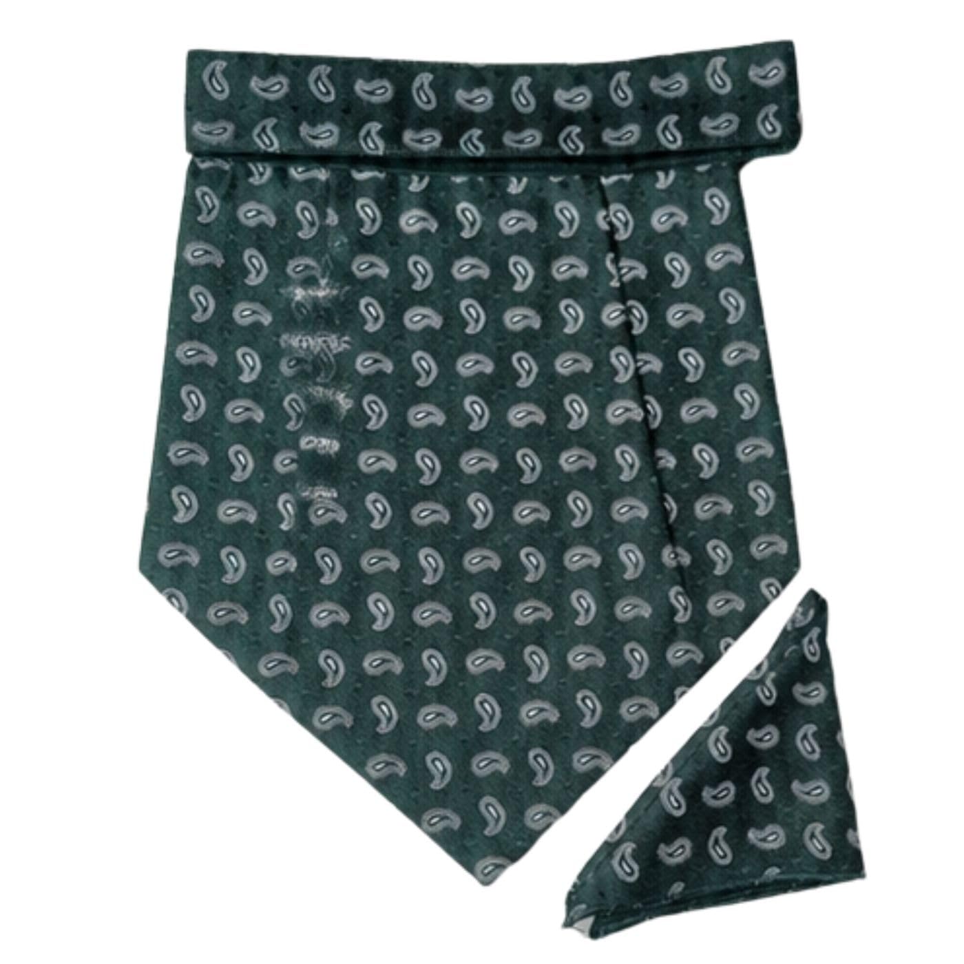 Premium Men’s Paisley Cravat & Pocket Square Set – Dark Green Formal Ascot Tie for Weddings, Parties & Business Wear-image-12